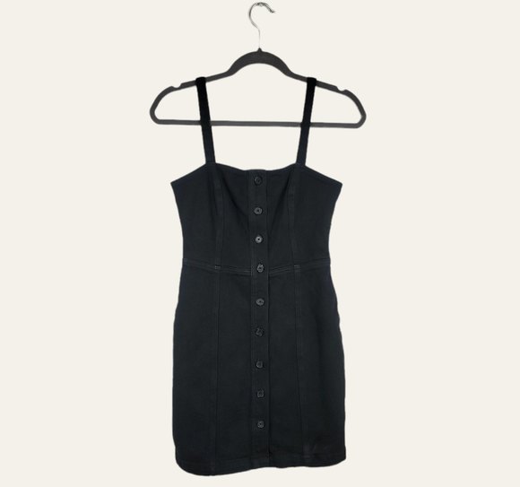 Aritzia Wilfred Free Shasta Button-front Mini Dress fitted bodice size 4 black - Picture 8 of 12